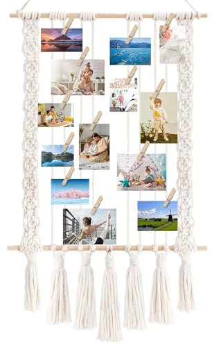 JULMELON Bilderrahmen mit Klammern und Leine, Bohemien Fotowand mit Klammern Hängende Fotohalter Wand für Haus Dekoration