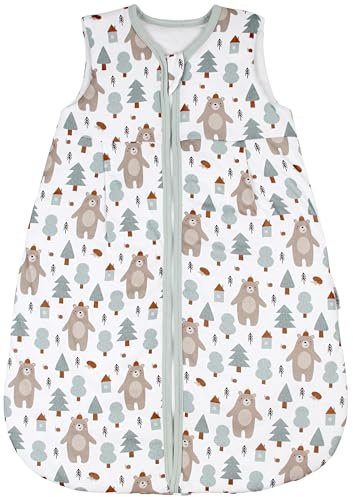 TupTam Schlafsack Baby 2.5 TOG – Atmungsaktiver Winterschlafsack für Kinder, OEKO-TEX zertifiziert, Farbe: Bärchen im Wald Taupe Petrol, Größe: 68-74