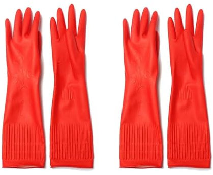 Sleek Style® 2 Pairs Household Rubber Gloves with Extra Long Cuffs Red Dishwashing Gloves Non-Slip and Waterproof Cleaning Gloves for Kitchen 38cm (2 Pairs Red)