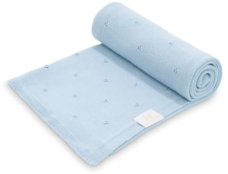 MayLily Babydecke merinowolle 80x100 cm – 100% Merino Wolle – Hergestellt in EU – Handgefertigt – Hypoallergen – Temperaturregulierend für Sommer und Winter – Leicht und transportfreundlich – Blau