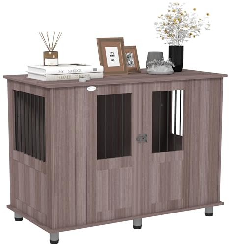 PawHut Dog Crate Furniture End Table, Pet Kennel for Extra Large Dogs with Magnetic Door, Purple, 114 x 60 x 82 cm