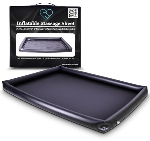 Inflatable Nuru Massage Sheet with Inflatable Sides | Black Durable PVC Waterproof | Protection against Oil, Water-based, and Silicone-based Products | 210cm x 156cm x 16cm