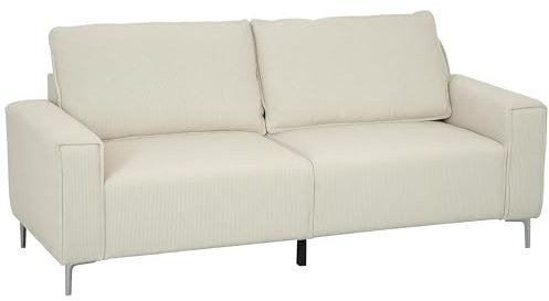 HOMCOM 3-Sitzer Sofa, Couch mit Armlehnen, Rückenkissen, Wohnzimmersofa mit Cordbezug, Federkern, Dick Gepolstert Polstersofa für Wohnzimmer, Schlafzimmer 193 x 77 x 80 cm, Cremeweiß