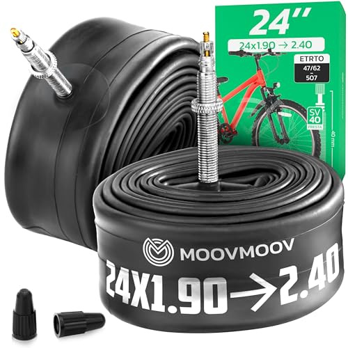 MoovMoov Cykelslang 24 tum – För däck 24x1.90, 24x1.95, 24x2.0, 24x2.10, 24x2.125, 24x2.15, 24x2.25, 24x2.35 och 24x2.40 (47-507 till 62-507) – Prestaventil – 2-pack – Cykel