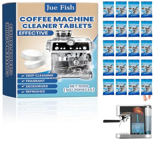 Pastillas Descalcificadoras Cafetera,20 Pastillas Limpieza Cafetera,Pastillas Limpiadoras,Elimina depósitos y los residuos grasos del café,Compatible con Todas las Marcas y Tipos de Cafeteras