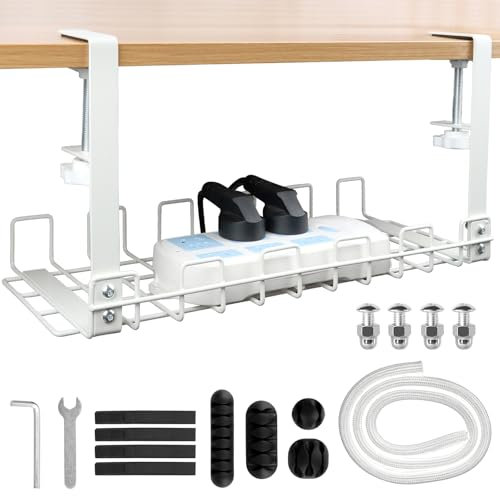 Organizador Cables, Bandeja de Gestión de Cables Cable Management, Organizador Cables Escritorio para Debajo del Escritorio, Cesta de Malla sin Taladrar, Accesorios para Almacenar y Esconder Cables