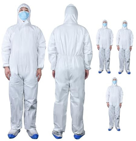 WWBDZSW Tuta da Lavoro Protettiva Monouso,Tute Laboratorio,Abbigliamento di Sicurezza Set, Indumenti Antipolvere con Cappuccio,Unisex,Idrorepellente,Elastico A Polsi E Caviglie-3pcs 50g||190cm
