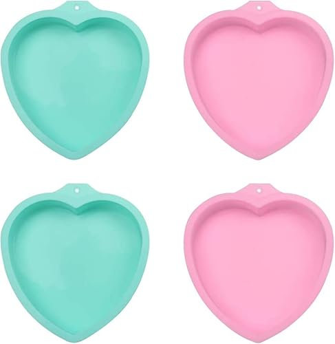 HuangguiyuanV 4pcs Heart Shaped Cake Tin, 6 Inch Reusable Silicone Baking Mold, Pie Pizza Molds Non Stick Bakeware