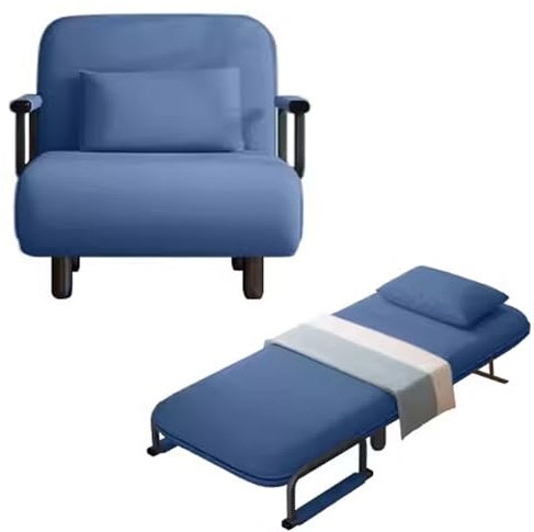 Klappbett für Erwachsene mit Eisengestellstütze, tragbares Schlafsofa, Couch mit Kissen, einfach zu montieren, drei Arten verfügbar, Länge 190 cm, Blau