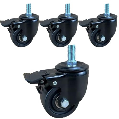 Dijateman 75mm Schwerlastrollen mit Bremse, Gewinde M14 M16 M20 Industrierollen, Trolleyräder Ersatzrollen, 4pcs Nylon Transportrollen Kapazität 1200kg(Brake,M16*30)