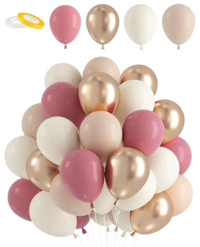 TPZORJX Palloncini Rosa Antico, 60pcs Palloncini Compleanno Retrò Rosa, Metallic Champagne Oro Beige Ghirlanda Palloncini, Arco Palloncini Lattice Per Baby Shower,Battesimo Bimbo,Addobbi Matrimonio