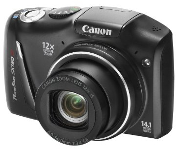 Canon PowerShot SX150 IS Digital Camera - Black (14.1 MP, 12x Optical Zoom) 3.0 inch LCD with Wide Viewing Angle (Renewed)