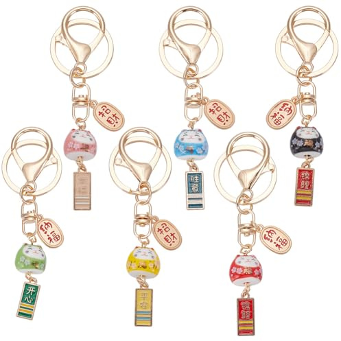 WEBEEDY 6 Styles Cute Lucky Cat Keychains Japanische Glückskatze Feng Shui Schlüsselanhänger Segen Schlüsselanhänger für Reichtum Glück Schlüssel Handtasche Dekoration