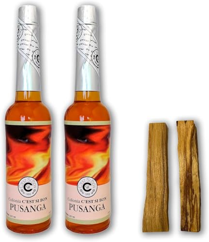 Lamare Pusanga Eau de Toilette, 221 ml, 2 Stück, Original Pusanga-Wasser, Geschenk, 2 Sticks Palo Santo – 100 % Eau de Cologne Original Peru C'Est Si Bon – Spirituelles Wasser – Liebe