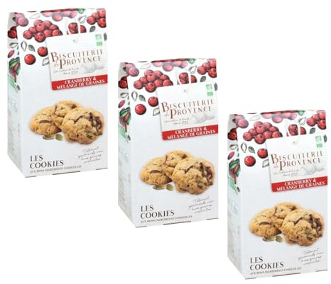Biscuiterie de Provence | Biscuits bio aux canneberges et aux graines - 3 x 120 g | Coffret de biscuits français aux canneberges, amandes, graines de courge et graines de tournesol