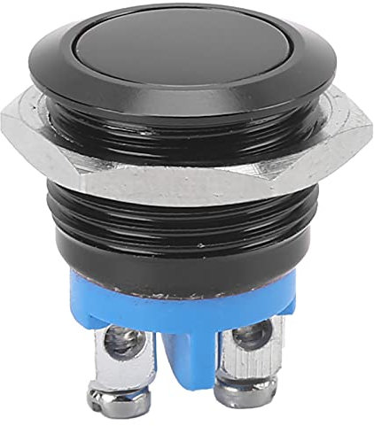 Interruttore del pulsante di metallo in acciaio inossibile 16 mm a testa roton impermeabile autopro prova potenza 220V (Black)