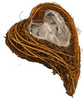 Pflanzherz - Pflanzkissen - Pflanzkreuz - Pflanzschale aus Rebe - Natur - Mit Folie - Für würdevolle Trauerfloristik, Grabschmuck & Zeitlose Dekoration (Pflanzherz 20 cm x 25 cm)