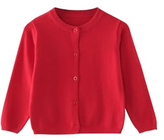 Strickjacke Mädchen Junge Langarm mit Knöpfen Pullover Cardigan Leichter Basic Fleece Strickpullover Einfarbige Rundhals Schuluniform Warme Gestrickte Jacke