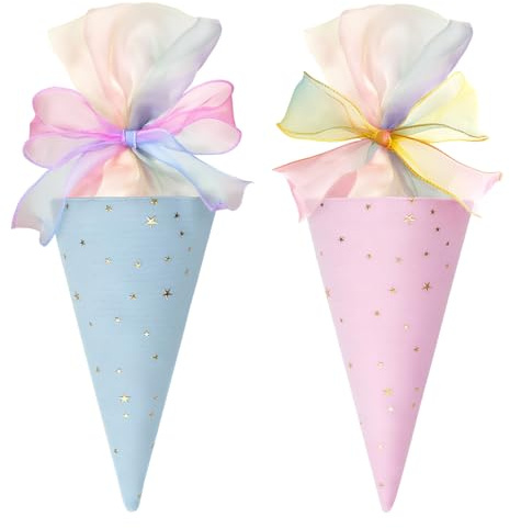 AYVRUOP 2 Pcs Einschulung Schultüte Geschwister Zuckertüte Geschenktüte Party,Schultüte Klein,Mini Schul tüte für Geschwister,Schleifenband Schultüt e,Süßigkeiten Schul tüte,für Schulanfang Schüler
