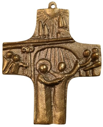 Herzmensch Wandkreuz Kreuz aus massiver alt gold Bronze für Priester, Gläubige 7,1 x 8,5 cm als Hauskreuz zum Aufhängen von der Künstlerin Andrea Zrenner