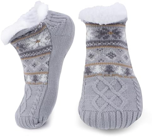 Awroutdoor Chaussettes douillettes pour homme - Chaussettes épaisses et moelleuses avec pinces - Chaussettes chaudes pour l'hiver - Chaussettes de Noël - Cadeau - 1 paire - 35-42, gris, 38