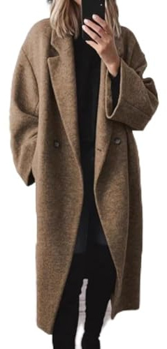 ReachMall Stylish Cardigan Woolen Coat for Women Long Trench for Autumn Winter Fashion (XL Coffee)