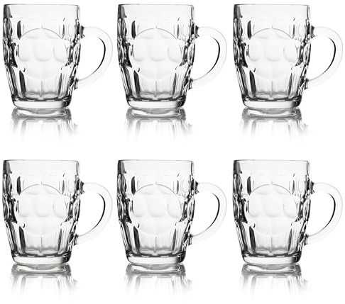 Excelsa Praga Set 6 Bicchieri da Birra, Vetro Soffiato, Trasparente, 550ml, Design Classico con Manico