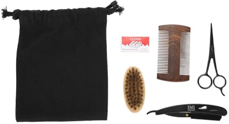 Set para el cuidado de la barba estilo hombres peine cepillo tijeras Kit modelado limpieza reparación conjunto bolsa de lona
