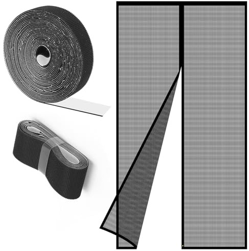 NeoTones Magnetic Fly Screen Door 80x200cm,No Drill Installation | Powerful Magnets,Opens Both Ways,Durable Mesh Curtains Keeps Bugs Out,Balcony & Patio, Black