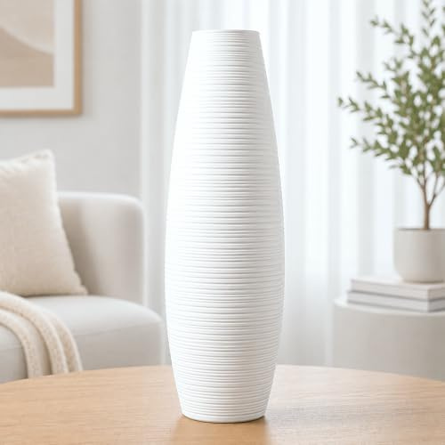 Leewadee Große Bodenvase 50 cm - Hohe Polyresin Dekovase für Pampasgras, Trocken- & Frischblumen