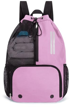 ecosmile Swim Bag Mesh Drawstring Backpack with Shoe Compartment & Wet Pocket Waterproof Beach Backpack Pool Bag for Swimming, Gym, Travel and Workout Gear (Pink)