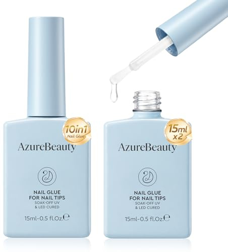 AzureBeauty Nagellim för konstgjorda naglar 10 i 1, UV-nagellim 2 st 30 ml för nageltips, strass, Blooming Gel, långvarig, UV-lampa krävs nagellim