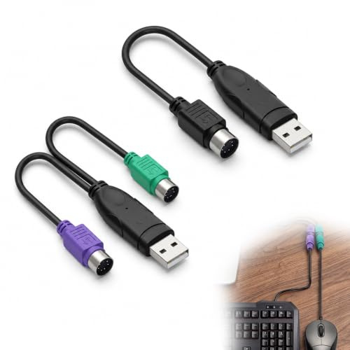 Zolara 2 cables USB a Ps2, USB macho a conector PS hembra, cable corto, USB macho a doble PS/2 hembra, adaptador USB PS/2 para teclados y ratones antiguos (negro)