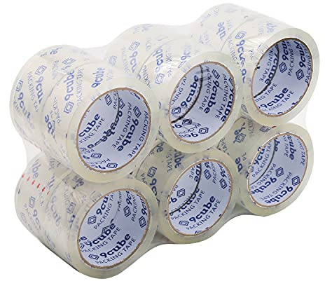 9Cube Crystal Clear Packing Tape – Strong Parcel Tape for Boxes, Shipping & Moving – Silent, Solvent-Free Adhesive – 48mm x 66m Rolls – Ideal for Home, Office & Warehouse Use (12 Pack)