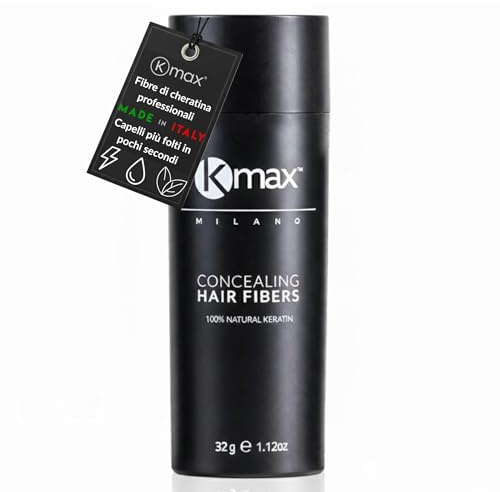 Kmax Hair Fibers, Fibras de Queratina para cabello de acción redensificante y para cubrir la calvicie de tamaño económico (32 gr) (Castaño oscuro)