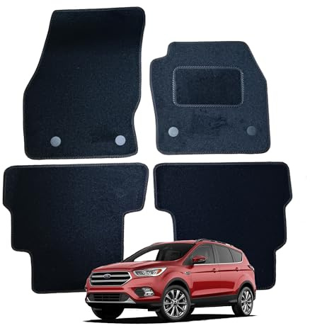 Fully Tailored Car Mats for Ford Kuga MK2 2013-2018, Set of 4 Floor Mats, Black with Black Trim with 4 Safety Clips by Connected Essentials
