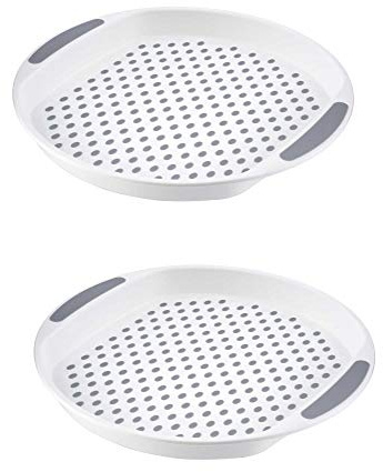 HOMESHOPA Set of 2 Anti-Slip Round Serving Trays, 40x4 cm Grey & Grey Non-Slip Top Bottom Plastic Dinner Drinks Tray with High Grip Rubber Surface, Easy Grip Handles, Food & Tea Serving Platters