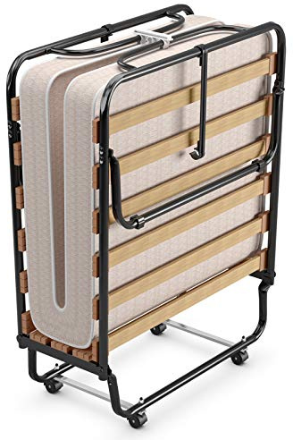 Giantex Folding Bed with Mattress, Rollaway Guest Bed w/ 4 Inch Memory Foam Mattress, Sturdy Metal Frame, Portable Bed Cot Size Easy to Store, Foldable Beds for Adults, Made in Italy