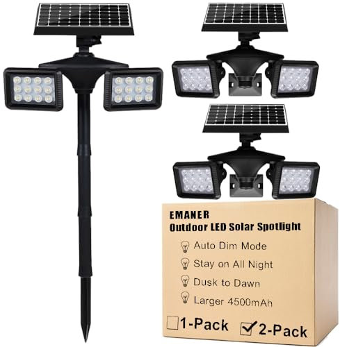Luz de inundación solar 4500 mAh, luz solar de inundación y seguridad con sensor de movimiento, 100 W Equiv. proyector LED inalámbrico para exteriores 6500 K, montaje en paredsoporte en tierra,