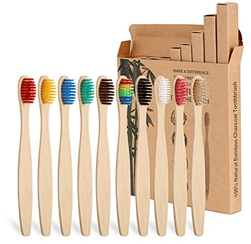 Yorgewd Children's Bamboo Toothbrush | 10 Pack Soft Bristles | Biodegradable Wooden Handle | Eco-Friendly Toothbrush for Kids BPA Free