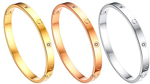 JewelryWe Schmuck Damen Armreif Edelstahl Zirkonia einfache Stil Liebe Armband 6mm breit mit Schließe Armspange Gravur