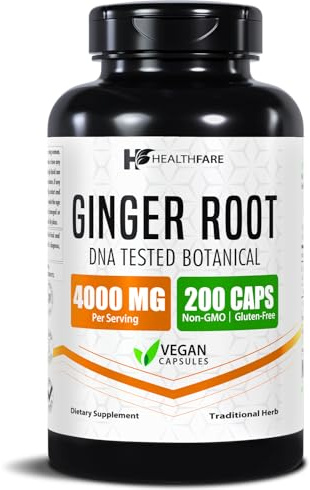 Healthfare Ginger Root Extract 4000mg | Supplement | 200 Vegan Pills | Digestive Support | High Potency | Non-GMO, Gluten-Free | Made in USA