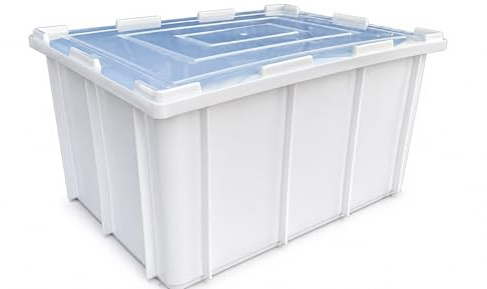 HELGUEFER - Cubeta Plastico con Tapa 155L Apilable | Caja Plastico Almacenaje Resistente y Ergonómica, Polietileno, 800x600x430mm | Uso Alimentario y Industrial | Fácil Limpieza y Ahorro de Espacio