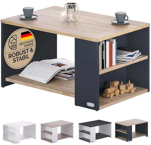 Casaria® Tavolino Divano da Caffè con Ripiano 2 Scomparti 90x60x50cm in Legno Carico Max 50kg Tavolo Basso Soggiorno Salotto