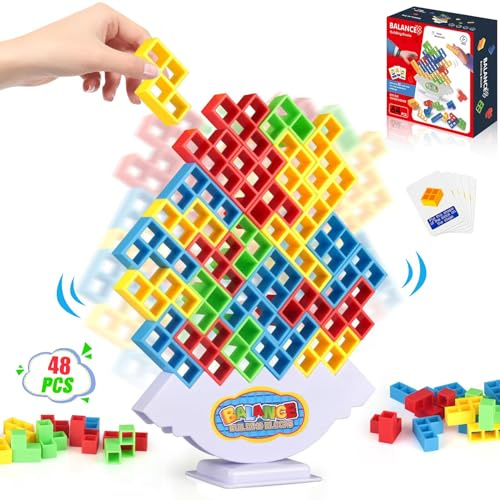 PKKP Tetra Tower Spiel, 48 Stück Balance Toy, Schaukelstapel Hoch Kinder-Balance-Spielzeug, Lustige Stapelspiel für Jungen und Mädchen ab Jahre 3+