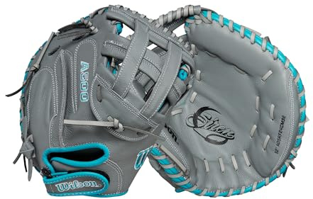 Wilson 2024 A500™ Siren™ Fastpitch Softball-Fängerhandschuh für Jugendliche, Rechtshänder, Grau/Blaugrün/Weiß