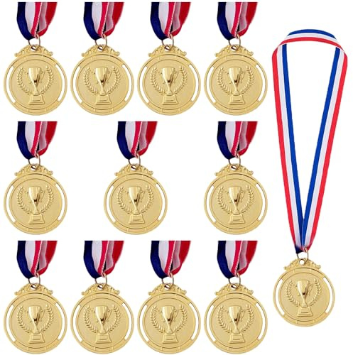 Medaillen Kinder, 12 Stück Gold Medaille Metall mit Band, Gewinner Medaillen Goldmedaille Fussball Medaillen für Sport Party Spiele Wettbewerbe Auszeichnungen