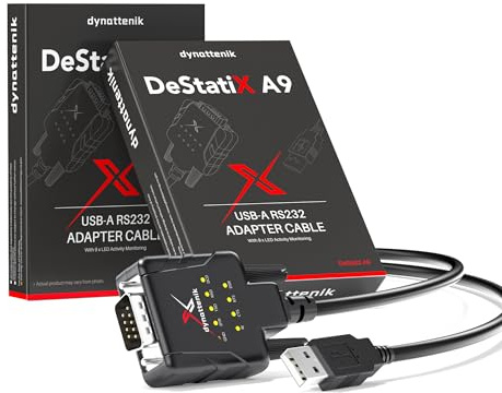 dynattenik Adaptador USB a Serie/RS232 (DB9) con 9 Leds (USB232A-E-A, Compatible con Windows 11/macOS 14)