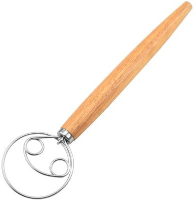 Grand fouet à pâte danois avec poignée en bois de 33 cm en acier inoxydable de style hollandais pour la cuisine, la fabrication du pain, outils et fournitures