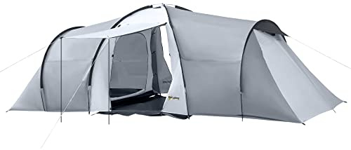 Outsunny Tenda da Campeggio 5 Posti con 2 Camere, Tenda da Campeggio Familiare Impermeabile con Baldacchino, 590x245x193 cm, Grigio